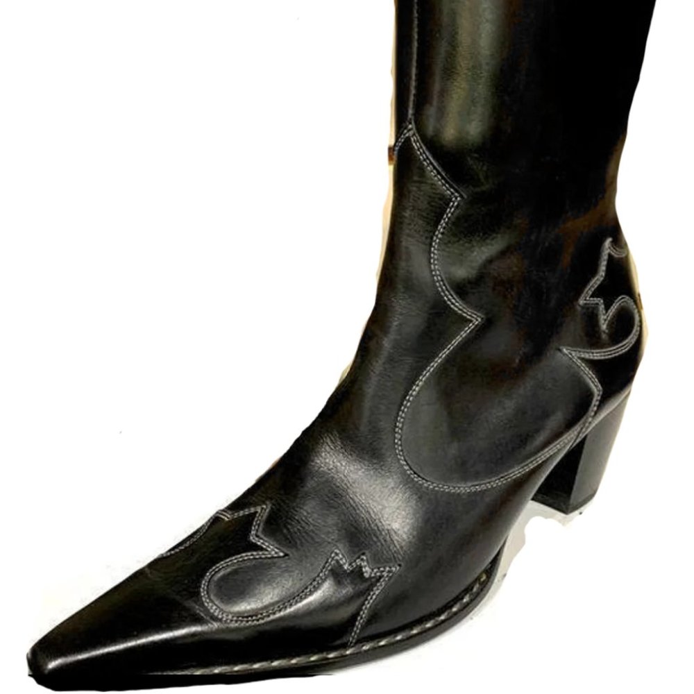 Paul Green black pointed toe boots with white stitching